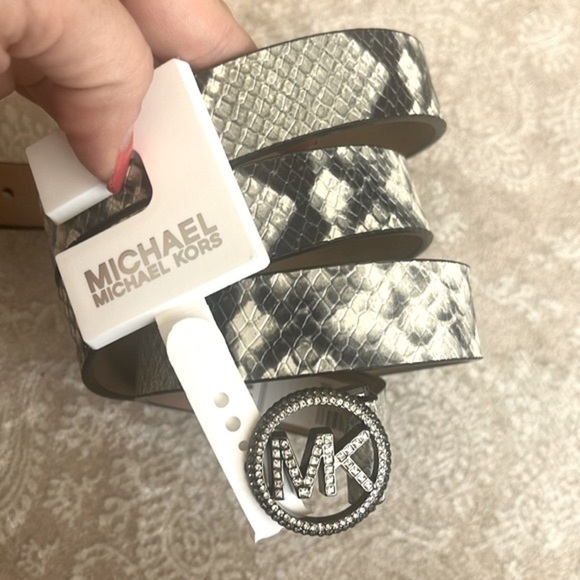 Brand New Michael Kors Genuine Leather Snakeskin Print Belt Sparkly Logo Buckle main image 12